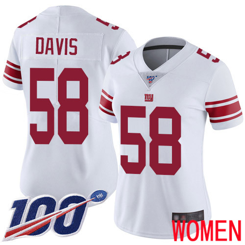 Women New York Giants 58 Tae Davis White Vapor Untouchable Limited Player 100th Season Football NFL Jersey